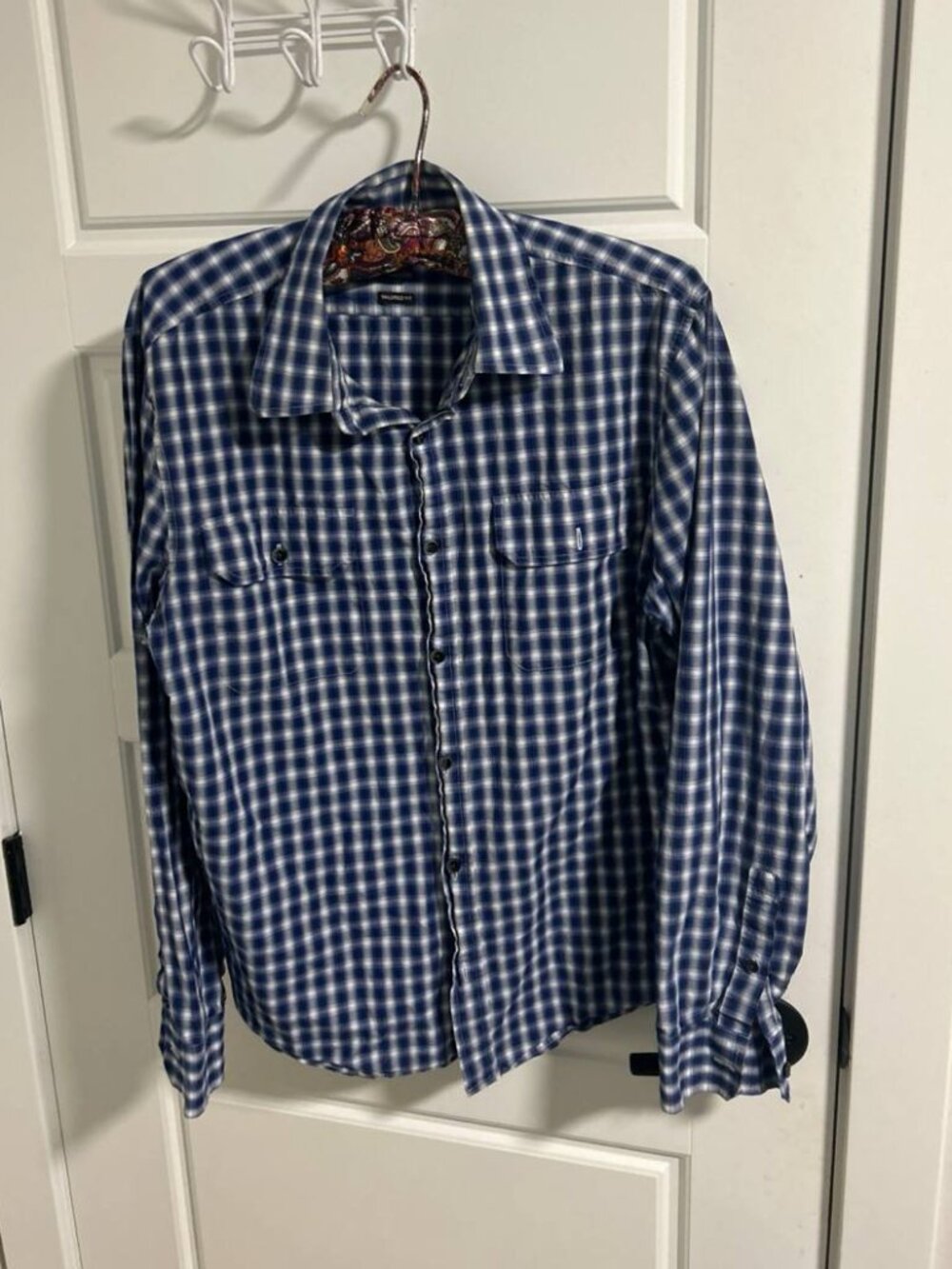 Michael Kors Tailored Fit Blue Plaid Cotton Shirt Men's L
